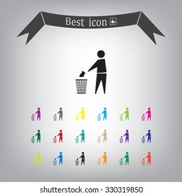Trash bin or trash can with human figure symbol in vector with shadow