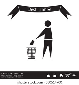 Trash bin or trash can with human figure symbol in vector with shadow