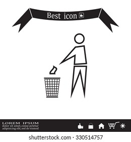 Trash bin or trash can with human figure symbol in vector with shadow