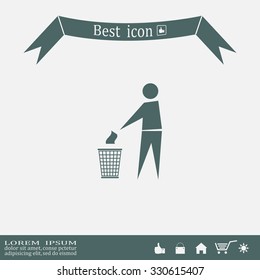 Trash bin or trash can with human figure symbol in vector with shadow