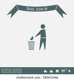 Trash bin or trash can with human figure symbol in vector with shadow