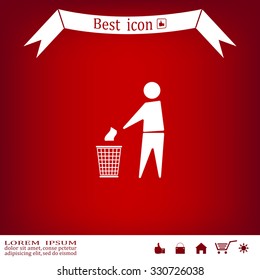 Trash bin or trash can with human figure symbol in vector with shadow