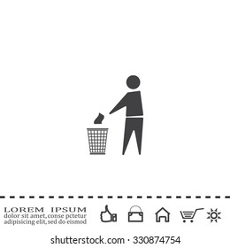 Trash bin or trash can with human figure symbol in vector with shadow