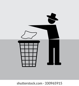 Trash bin or trash can with human figure symbol in vector 