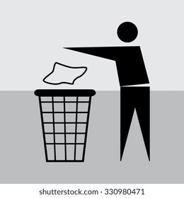Trash bin or trash can with human figure symbol in vector 