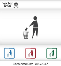 Trash bin or trash can with human figure symbol in vector with shadow