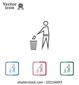 Trash bin or trash can with human figure symbol in vector with shadow
