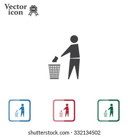 Trash bin or trash can with human figure symbol in vector with shadow