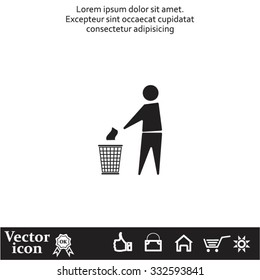 Trash bin or trash can with human figure symbol in vector with shadow