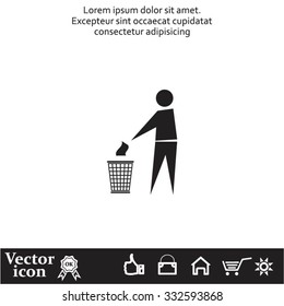 Trash bin or trash can with human figure symbol in vector with shadow