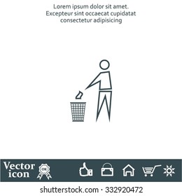Trash bin or trash can with human figure symbol in vector with shadow