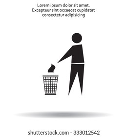 Trash bin or trash can with human figure symbol in vector with shadow