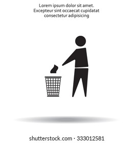 Trash bin or trash can with human figure symbol in vector with shadow