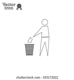 Trash bin or trash can with human figure symbol in vector with shadow