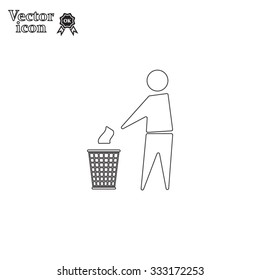 Trash bin or trash can with human figure symbol in vector with shadow