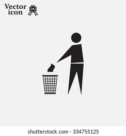 Trash bin or trash can with human figure symbol in vector with shadow