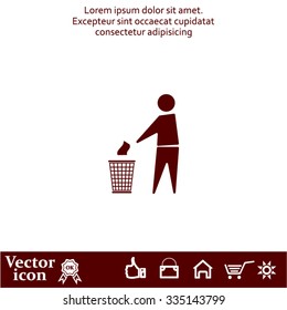 Trash bin or trash can with human figure symbol in vector with shadow