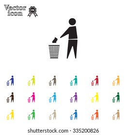 Trash bin or trash can with human figure symbol in vector with shadow