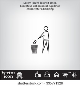 Trash bin or trash can with human figure symbol in vector with shadow