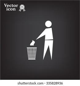 Trash bin or trash can with human figure symbol in vector with shadow