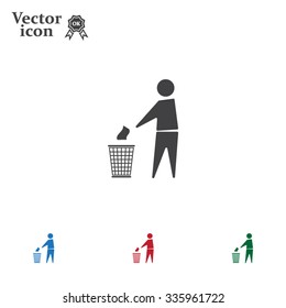 Trash bin or trash can with human figure symbol in vector with shadow
