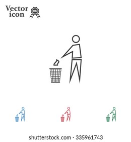 Trash bin or trash can with human figure symbol in vector with shadow