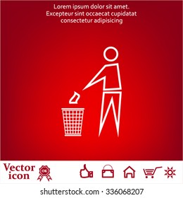 Trash bin or trash can with human figure symbol in vector with shadow