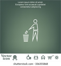 Trash bin or trash can with human figure symbol in vector with shadow