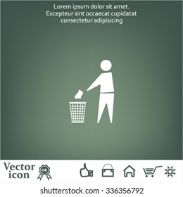 Trash bin or trash can with human figure symbol in vector with shadow