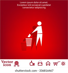 Trash bin or trash can with human figure symbol in vector with shadow