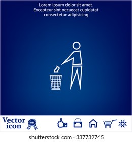 Trash bin or trash can with human figure symbol in vector with shadow