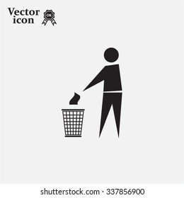 Trash bin or trash can with human figure symbol in vector with shadow