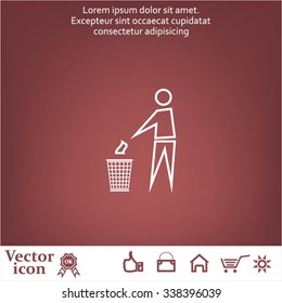 Trash bin or trash can with human figure symbol in vector with shadow