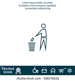 Trash bin or trash can with human figure symbol in vector with shadow