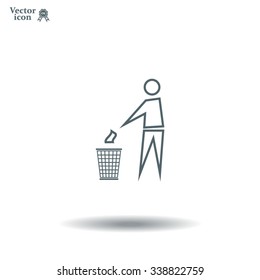 Trash bin or trash can with human figure symbol in vector with shadow