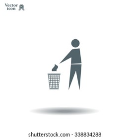 Trash bin or trash can with human figure symbol in vector with shadow
