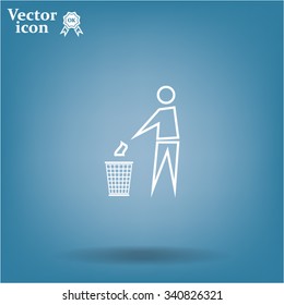 Trash bin or trash can with human figure symbol in vector with shadow