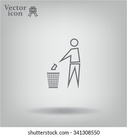 Trash bin or trash can with human figure symbol in vector with shadow