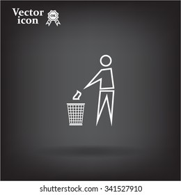 Trash bin or trash can with human figure symbol in vector with shadow