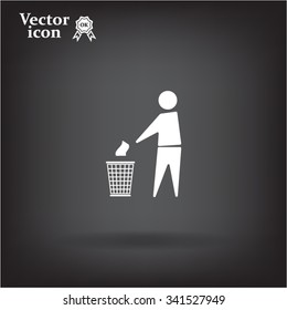 Trash bin or trash can with human figure symbol in vector with shadow