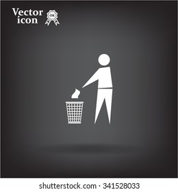 Trash bin or trash can with human figure symbol in vector with shadow