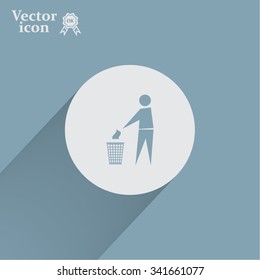 Trash bin or trash can with human figure symbol in vector with shadow