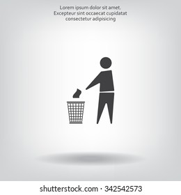 Trash bin or trash can with human figure symbol in vector with shadow