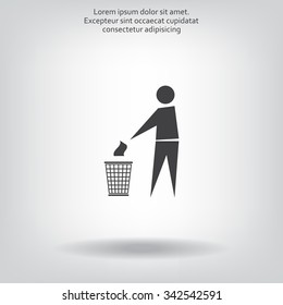 Trash bin or trash can with human figure symbol in vector with shadow