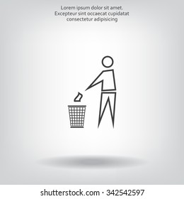 Trash bin or trash can with human figure symbol in vector with shadow