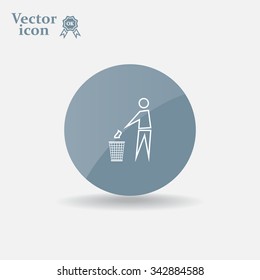 Trash bin or trash can with human figure symbol in vector with shadow