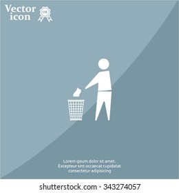 Trash bin or trash can with human figure symbol in vector with shadow