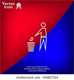Trash bin or trash can with human figure symbol in vector with shadow