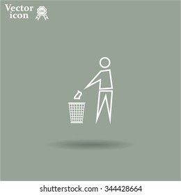 Trash bin or trash can with human figure symbol in vector with shadow