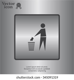 Trash bin or trash can with human figure symbol in vector with shadow